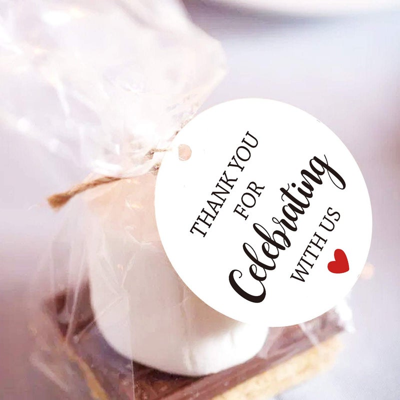 Mr.Mug Thank You for Celebrating with Us Tags, 100Pcs White Thank You Tags for Wedding Birthday Baby Shower Party Favors, Paper Gift Tags with 100 Feet Jute String - Image 4
